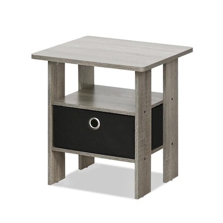 Furinno Furinno 11157GYW-BK End Table Bedroom Night Stand with Bin Drawer; French Oak Grey & Black 11157GYW/BK